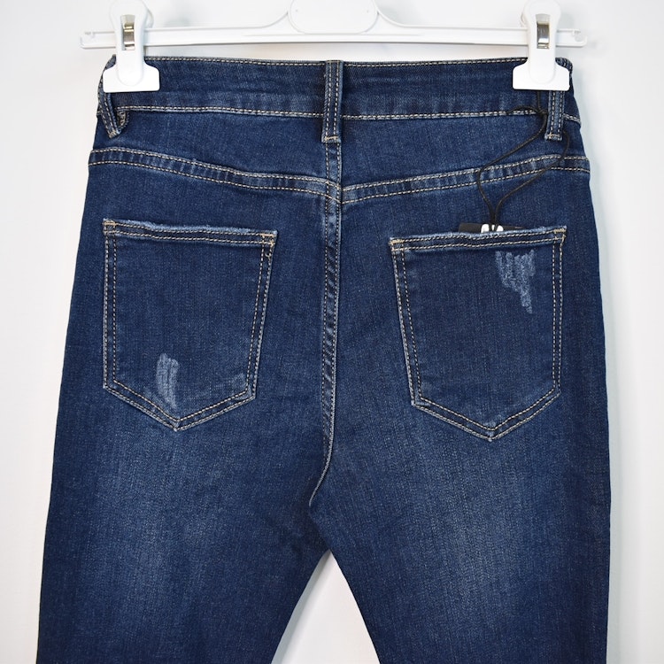 Jeans Shortcut med fransar SLITEN MÖRK BLÅ - 3D Denim