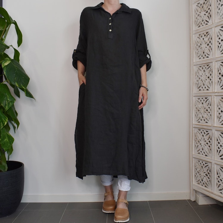 Skjortklänning med fickor ANTRACIT