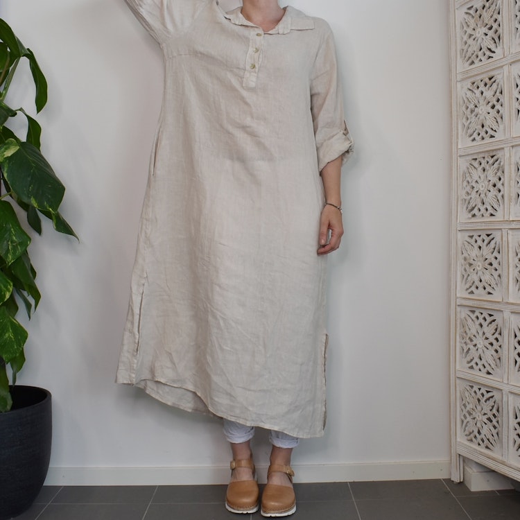 Skjortklänning med fickor BEIGE