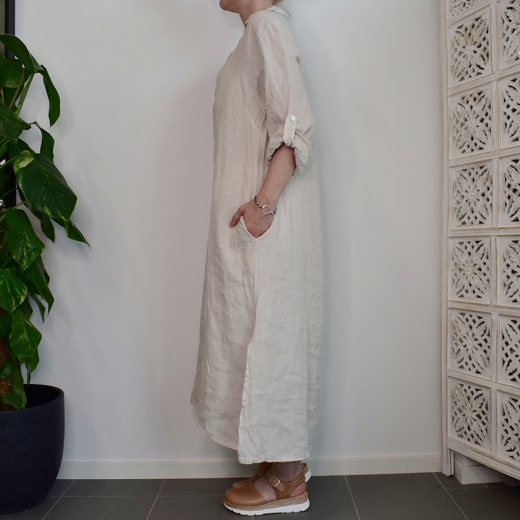 Skjortklänning med fickor BEIGE