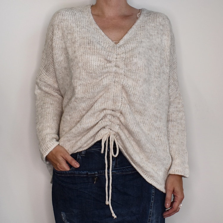 Stickad tröja med dragsko Over Sized BEIGE - Stajl Agenturer