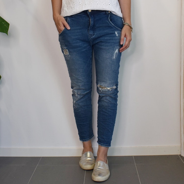 Jeans Ankellånga Med Paljetter DENIM