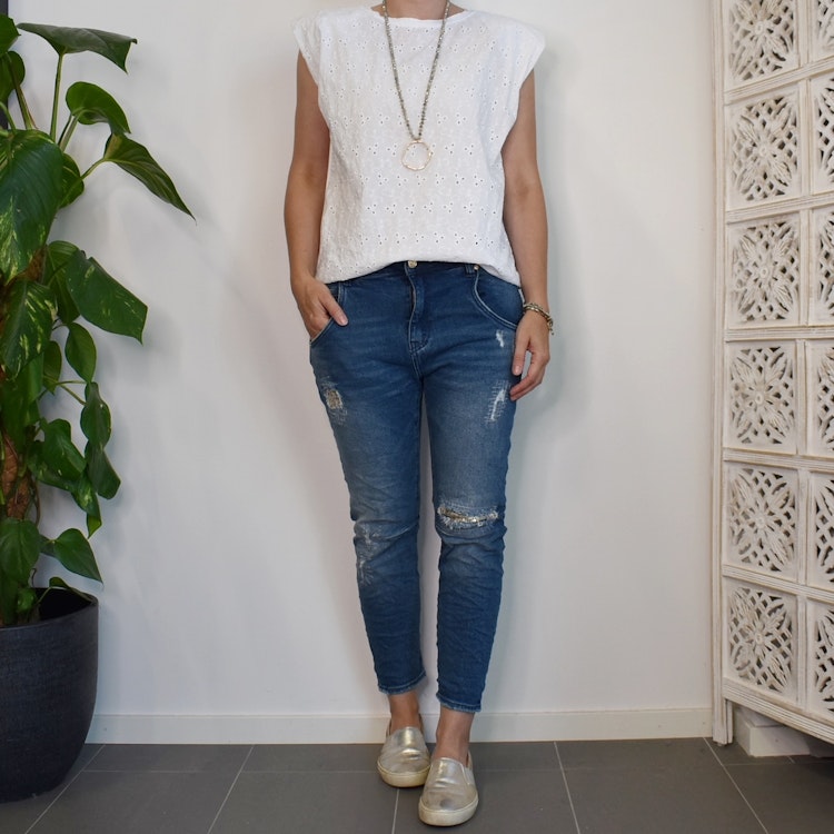 Jeans Ankellånga Med Paljetter DENIM