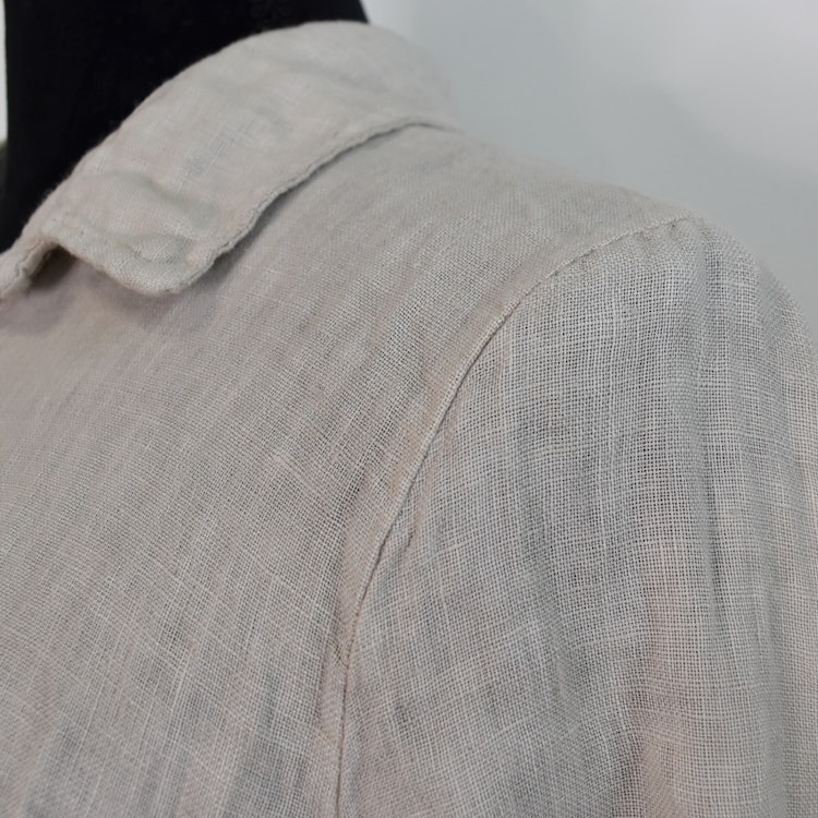 Lång skjortklänning i linne BEIGE