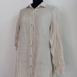 Lång skjortklänning i linne BEIGE
