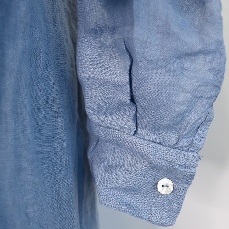 Lång skjortklänning i linne JEANSBLÅ