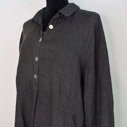 Kort skjortklänning i linne med resår ANTRACIT