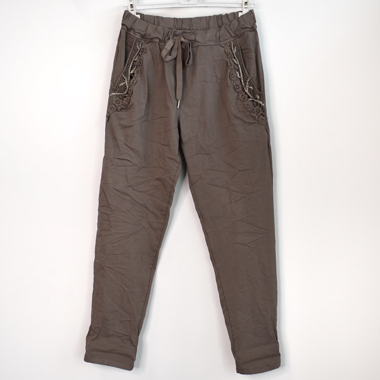 Stretchig Byxa med Spets TAUPE