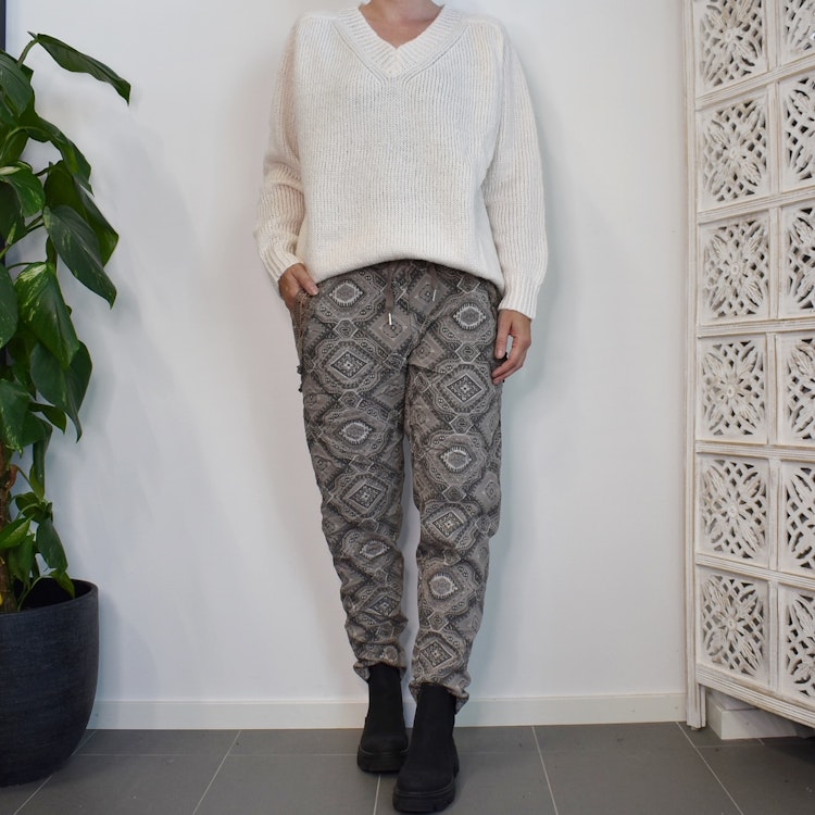 Mönstrad Byxa Med Spets TAUPE