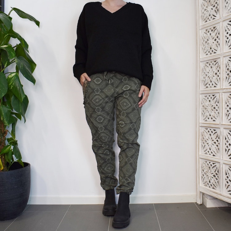 Mönstrad Byxa Med Spets KAKI