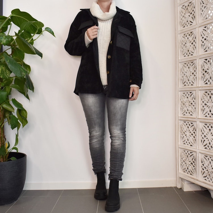 Skjortjacka Quiltad/Velour SVART