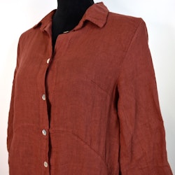 Lång skjortklänning i linne TERRACOTTA