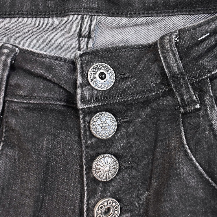 Jeans med dekorativa knappar SLITEN SVART - Place du Jour