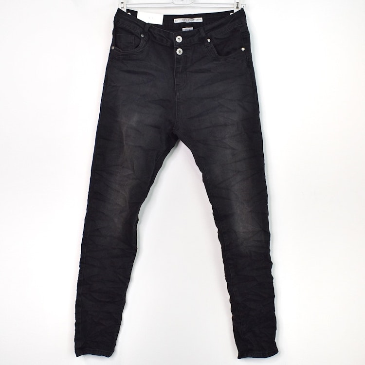 Jeans Jogger med knappar och gylf SLITEN SVART - Newplay