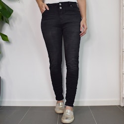 Jeans Jogger med knappar och gylf SLITEN SVART - Newplay