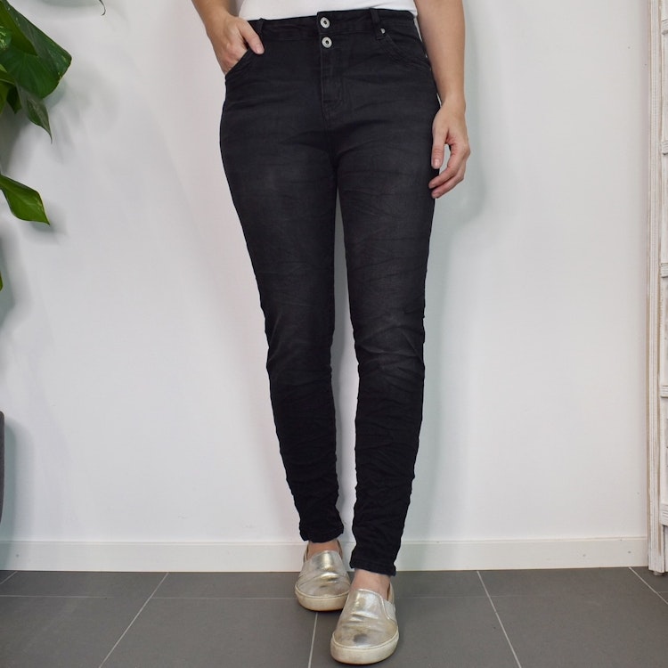 Jeans Jogger med knappar och gylf SLITEN SVART - Newplay