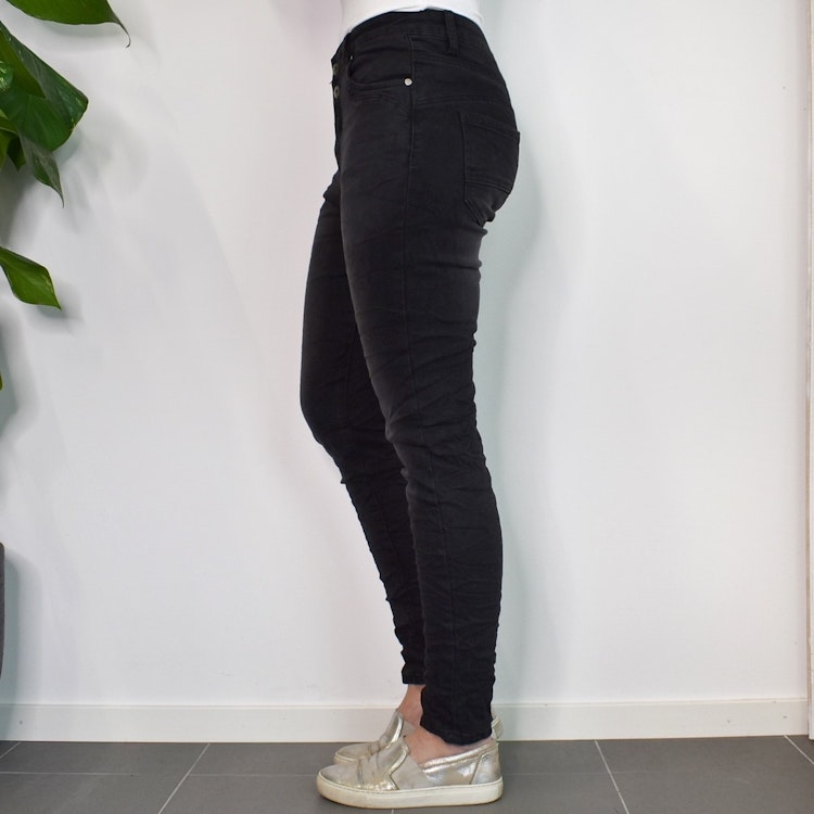 Jeans Jogger med knappar och gylf SLITEN SVART - Newplay