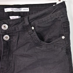 Jeans Jogger med knappar och gylf SLITEN SVART - Newplay