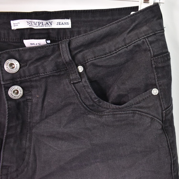 Jeans Jogger med knappar och gylf SLITEN SVART - Newplay