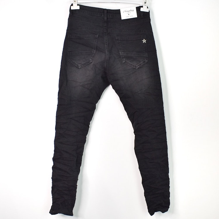 Jeans Jogger med knappar och gylf SLITEN SVART - Newplay