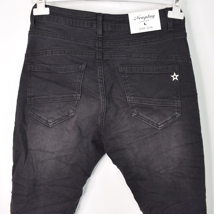 Jeans Jogger med knappar och gylf SLITEN SVART - Newplay