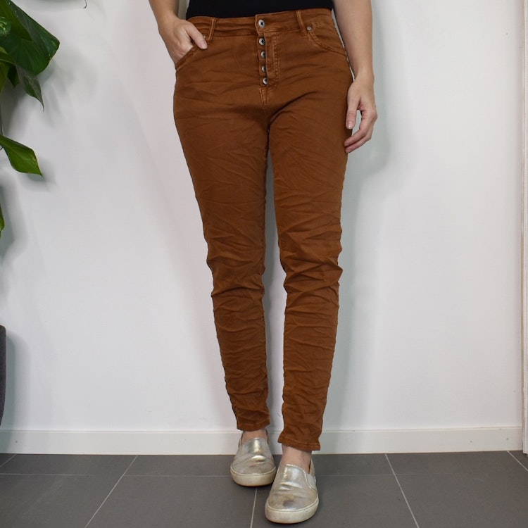 Jeans med knappar ROSTBRUN - Newplay