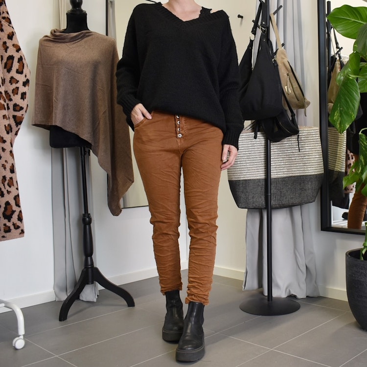 Jeans med knappar ROSTBRUN - Newplay