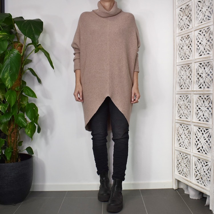 Lång Polotröja Over Size BEIGE FONCE