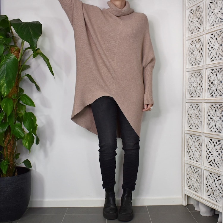 Lång Polotröja Over Size BEIGE FONCE