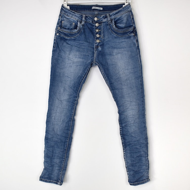 Jeans med dekorativa knappar BLÅ - Place du Jour