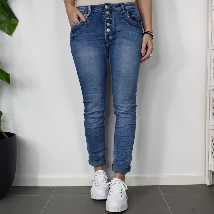Jeans med dekorativa knappar BLÅ - Place du Jour
