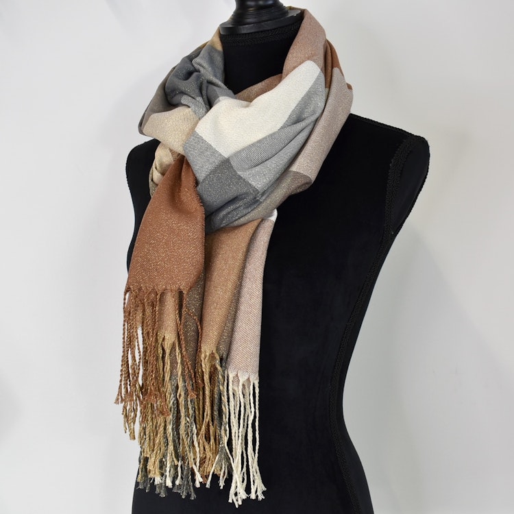 Halsduk Rutig Glitter TAUPE