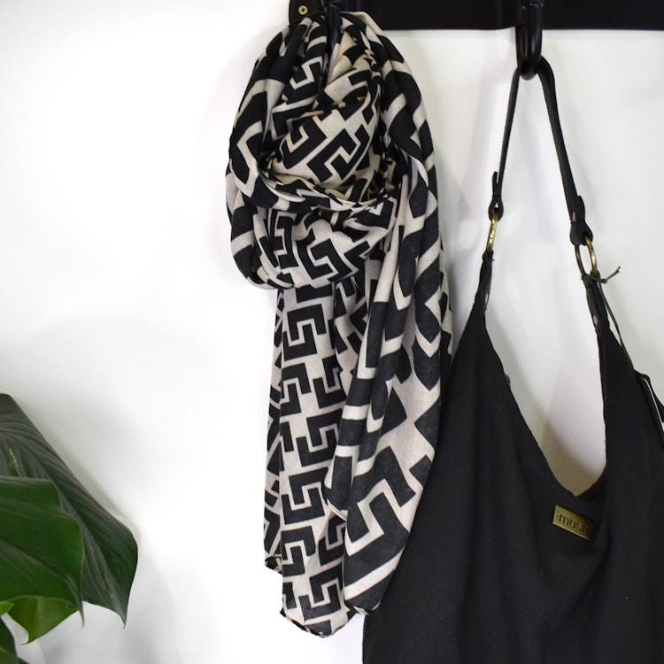 Sjal Geometrisk SVART/BEIGE