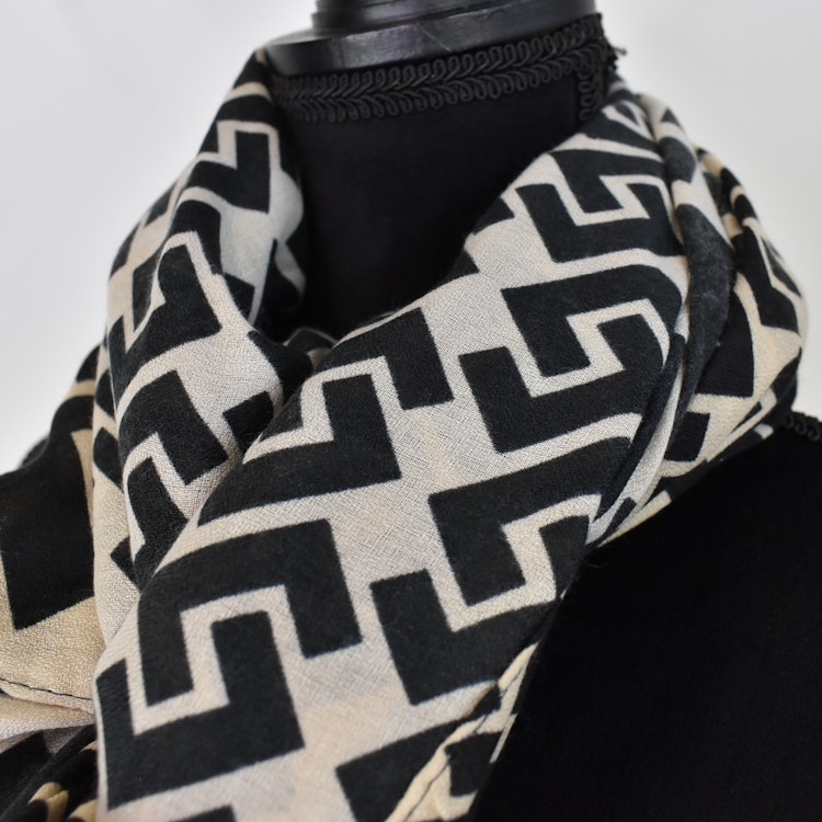Sjal Geometrisk SVART/BEIGE