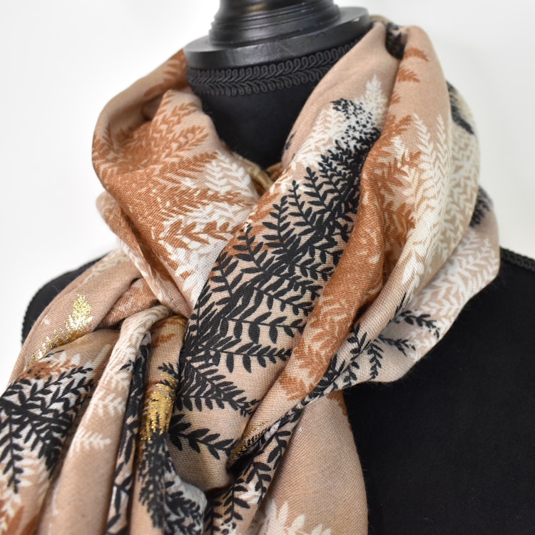 Sjal Blad TAUPE/GULD