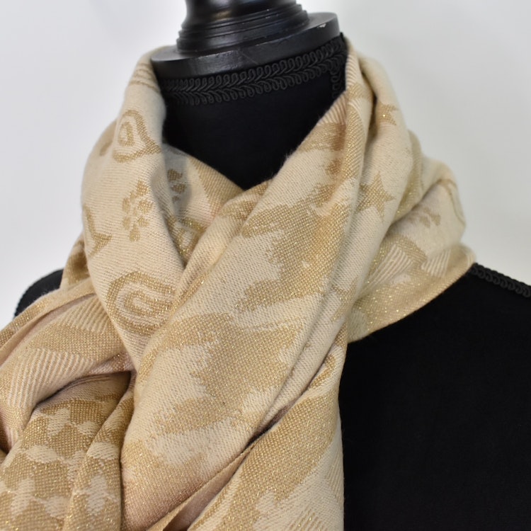 Halsduk med fransar Glitter BEIGE/GULD