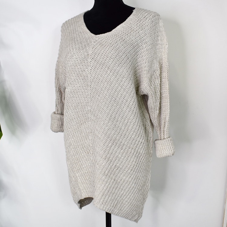 Lång Stickad Tröja Lurex BEIGE