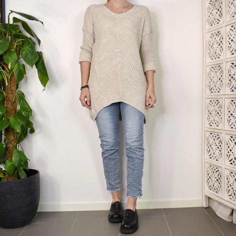 Lång Stickad Tröja Lurex BEIGE