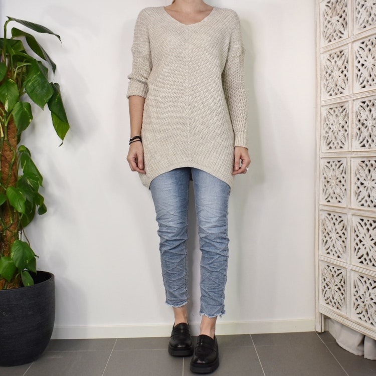 Lång Stickad Tröja Lurex BEIGE