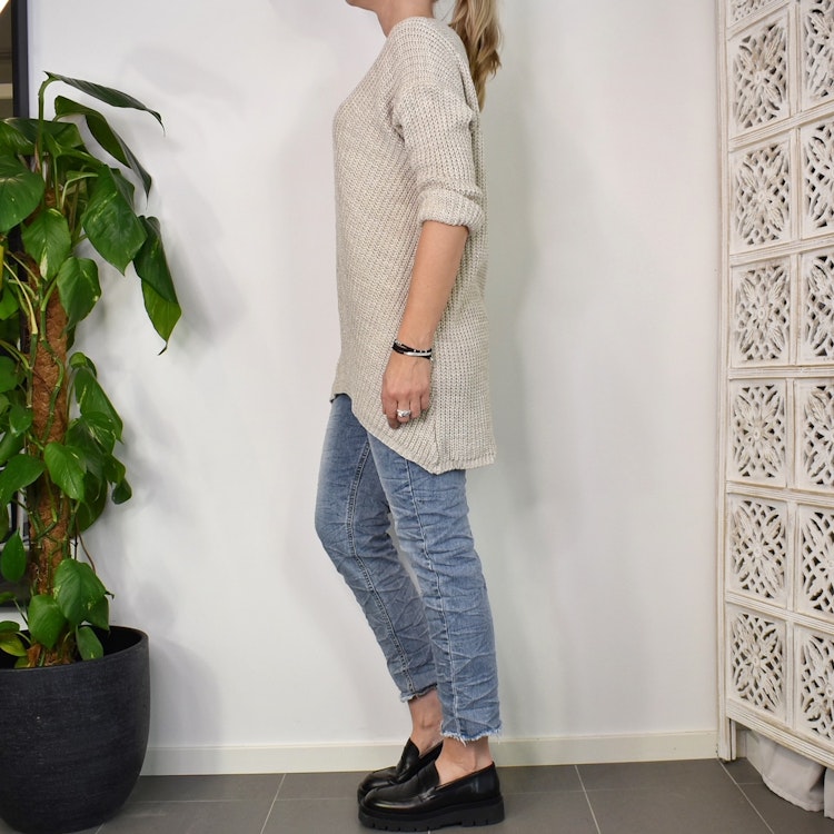 Lång Stickad Tröja Lurex BEIGE