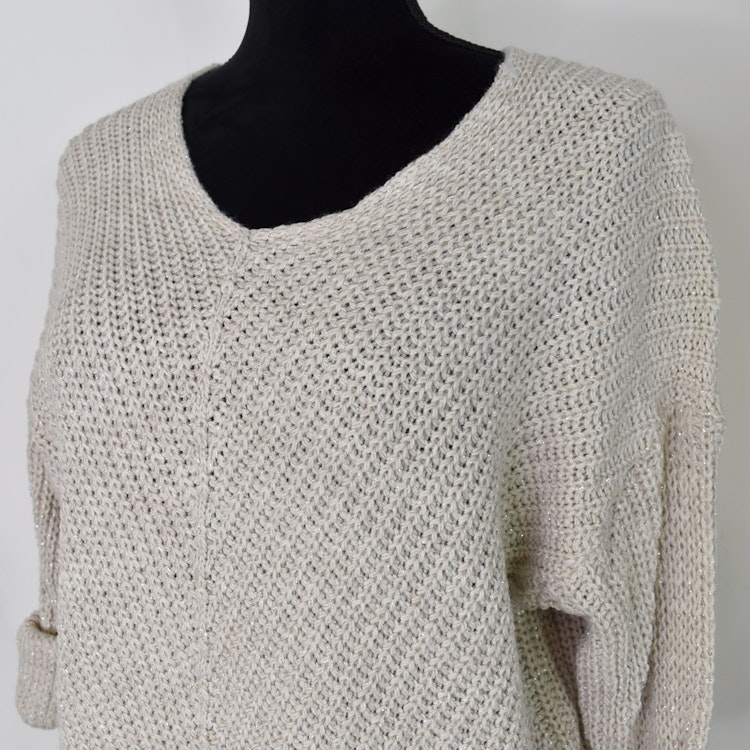 Lång Stickad Tröja Lurex BEIGE
