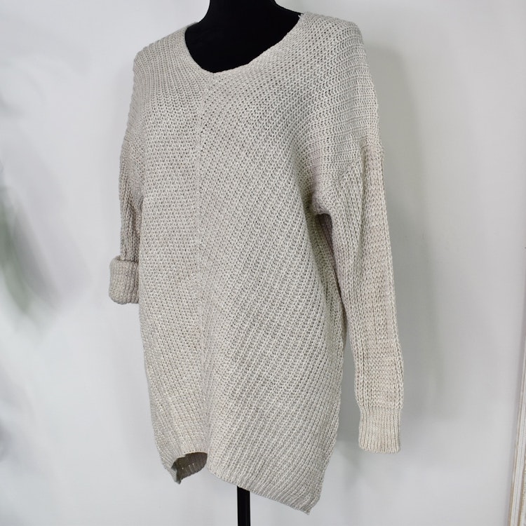Lång Stickad Tröja Lurex BEIGE