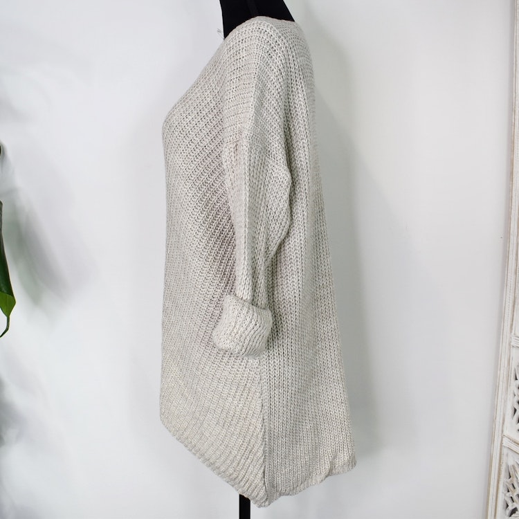 Lång Stickad Tröja Lurex BEIGE