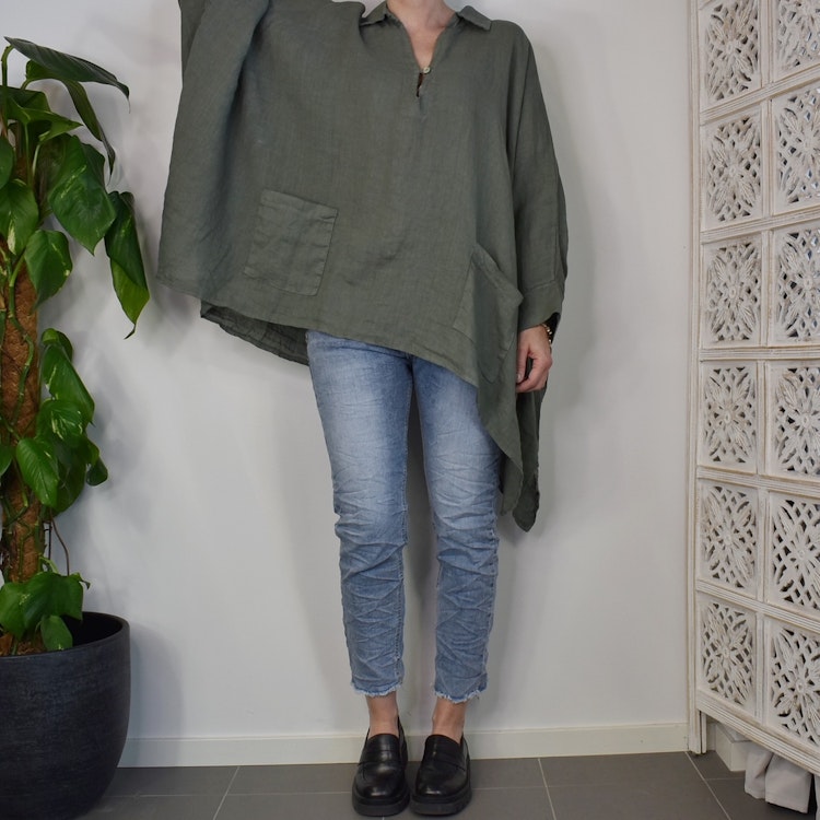 Linnetunika med fickor KAKI