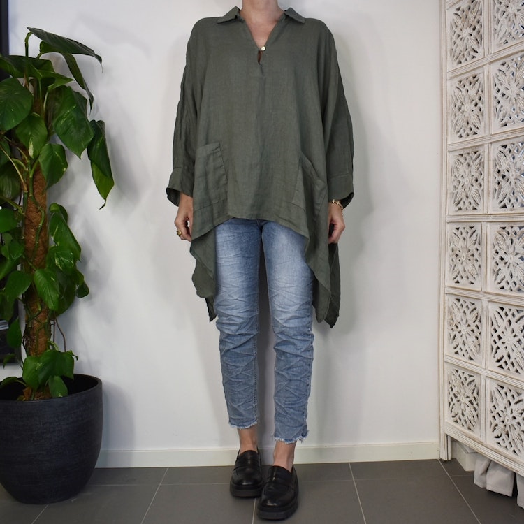 Linnetunika med fickor KAKI
