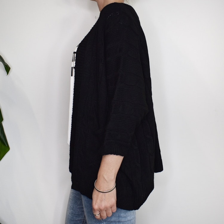 Kort Kabelstickad Cardigan SVART