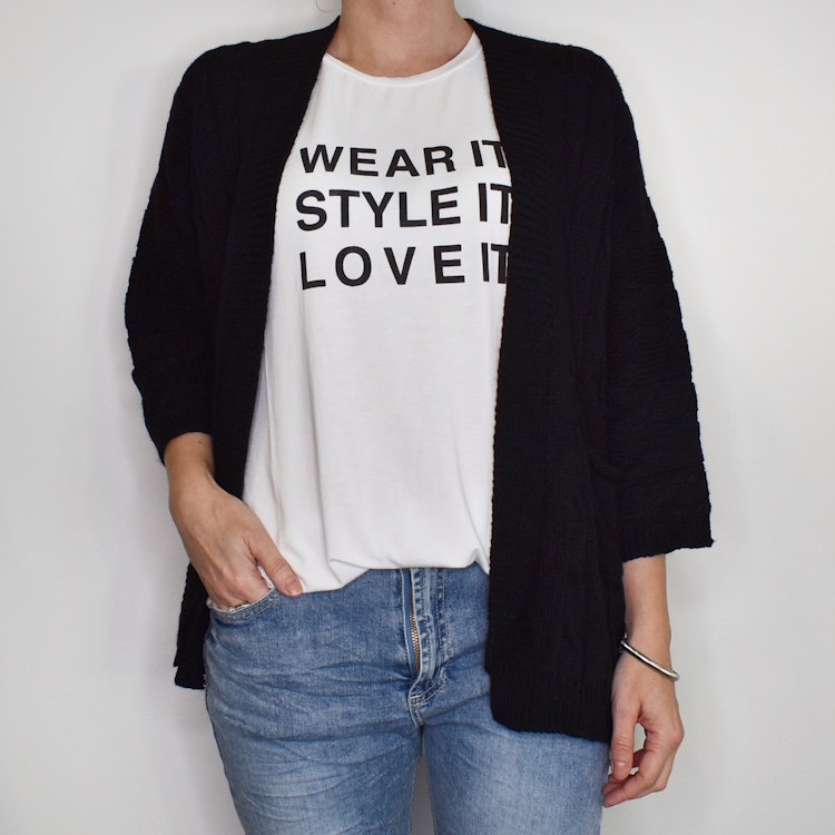 Kort Kabelstickad Cardigan SVART