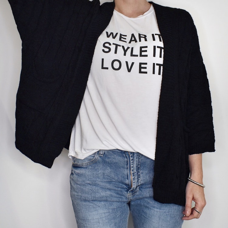 Kort Kabelstickad Cardigan SVART