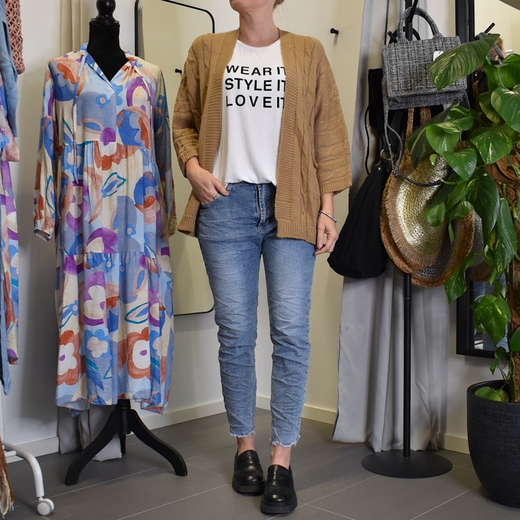 Kort Kabelstickad Cardigan CAMEL