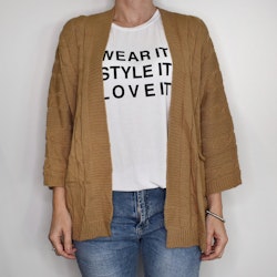 Kort Kabelstickad Cardigan CAMEL